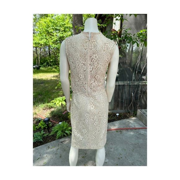 Vintage | 50s Lace Sheath Dress & Matching Sleeveless Jacket Ivory Pinup - Picture 8 of 16